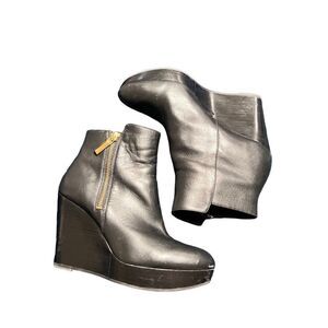 Michael Kors Black Leather Wedge Ankle Boots Booties Size 7